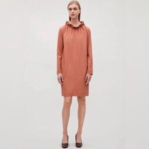 COS Womnes Rust Long Sleeve Ruffle Neck Dress Size US 6 Modern Contemporary